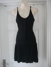 Black Ribbon Dress Size 10 Stretchy Large Button Detail Bubble Hem Evening Party