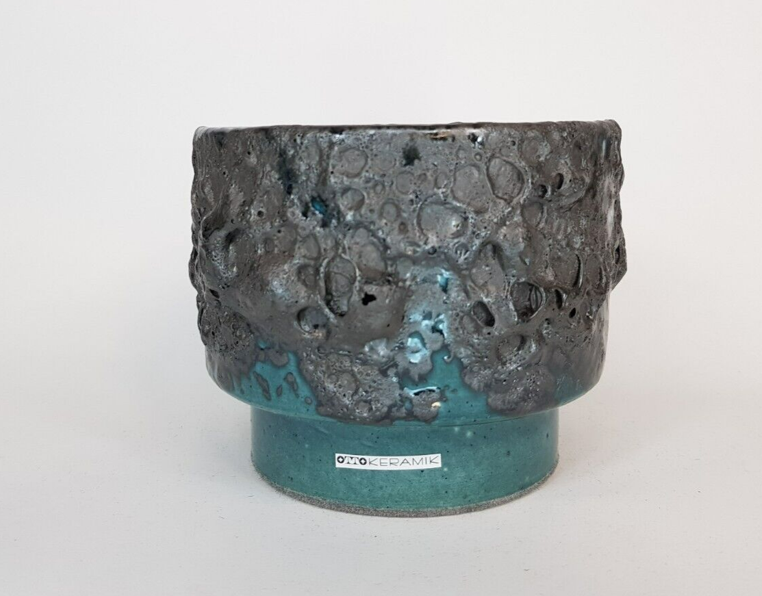 Retro OTTO KERAMIK Planter Flower Pot Germany Turquoise and Black