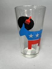 iCup Inc Democratic Party Pint Glass Afro Donkey & Hair Pick Black Americana USA