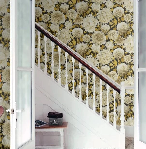 Обои цветочный георгин фигурка цветок черный / золото на Арлекин, 60 кв футов болт - Изображение 4 из 4