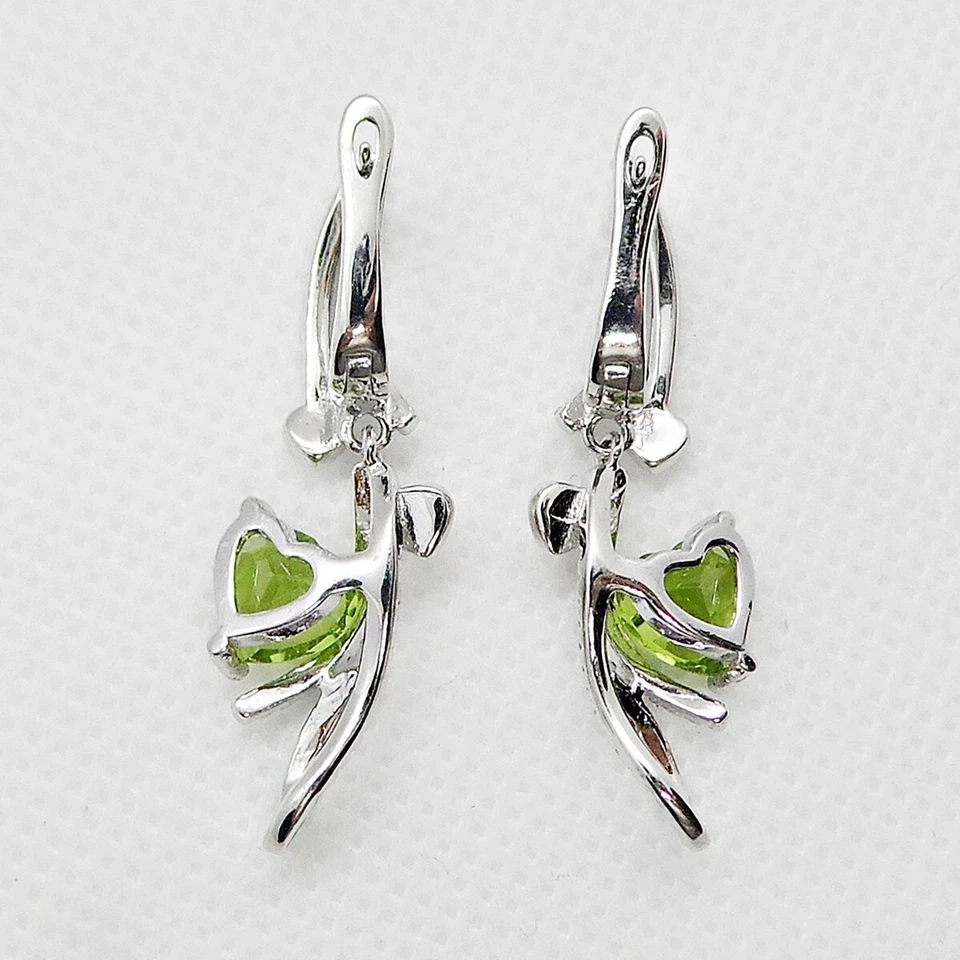 Herz Peridot Cubic Zirkonia Ohrringe 925 Silber 585 Weißgold vergoldet - Bild 4 von 4