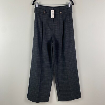 LOFT Gem Tab Waist Trouser Pants in Shimmer Plaid Size 6 Wide Leg Metallic