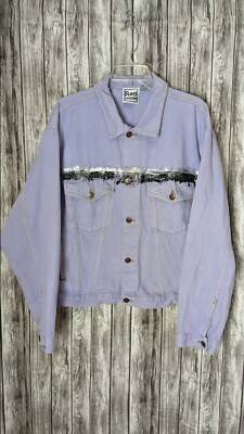 Men's Lavender Purple Denim Jean Jacket W/ Metallic Silver/Black