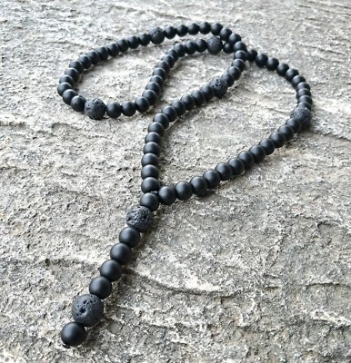 Schwarz Perlenkette aus Stein Onyx matte und Lava stein Y kette halskette - Bild 1 von 4