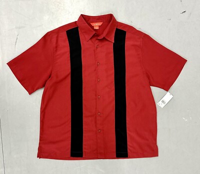 Solero Mens XL Short Sleeve Button Red Black Shirt Retro