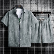 Mens Tracksuit 2-Piece Set Short Sleeve T Shirts Shorts Sweatsuit Outfit Set