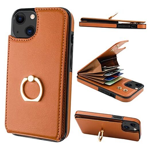 Compatible with iPhone 13 Case Wallet with Card Holder, 360°Rotation Brown