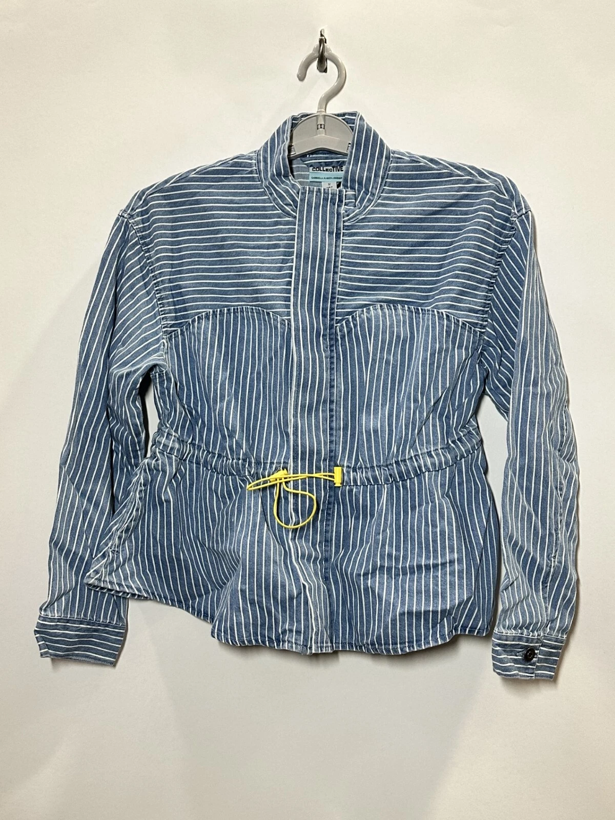 Women's Peplum Denim Jacket - Future Collective - Blue Stripes 1X