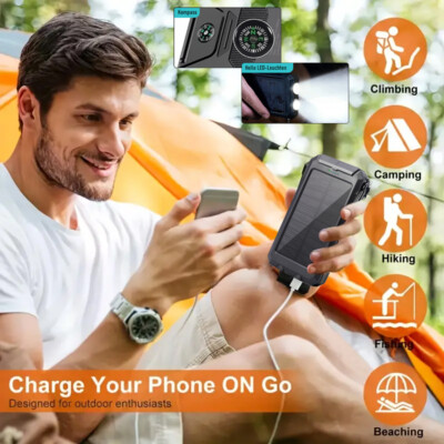 20000mAh Solar Power Bank Tragbar Externer Batterie Ladegerät für alle Handy DHL