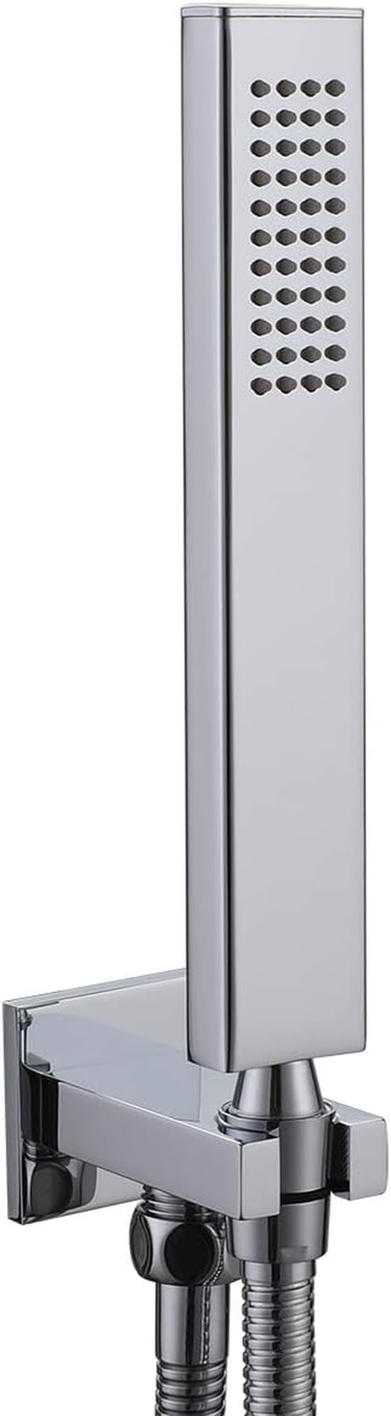 Square Solid Brass Chrome Hand Held Shower Head with Wall Connector and Hose Set