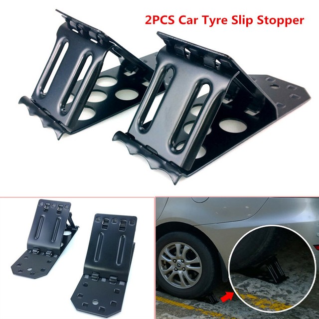 2X Tyre Slip Stopper Iron Plate Car Wheel Tire Chock Stop Block Slope