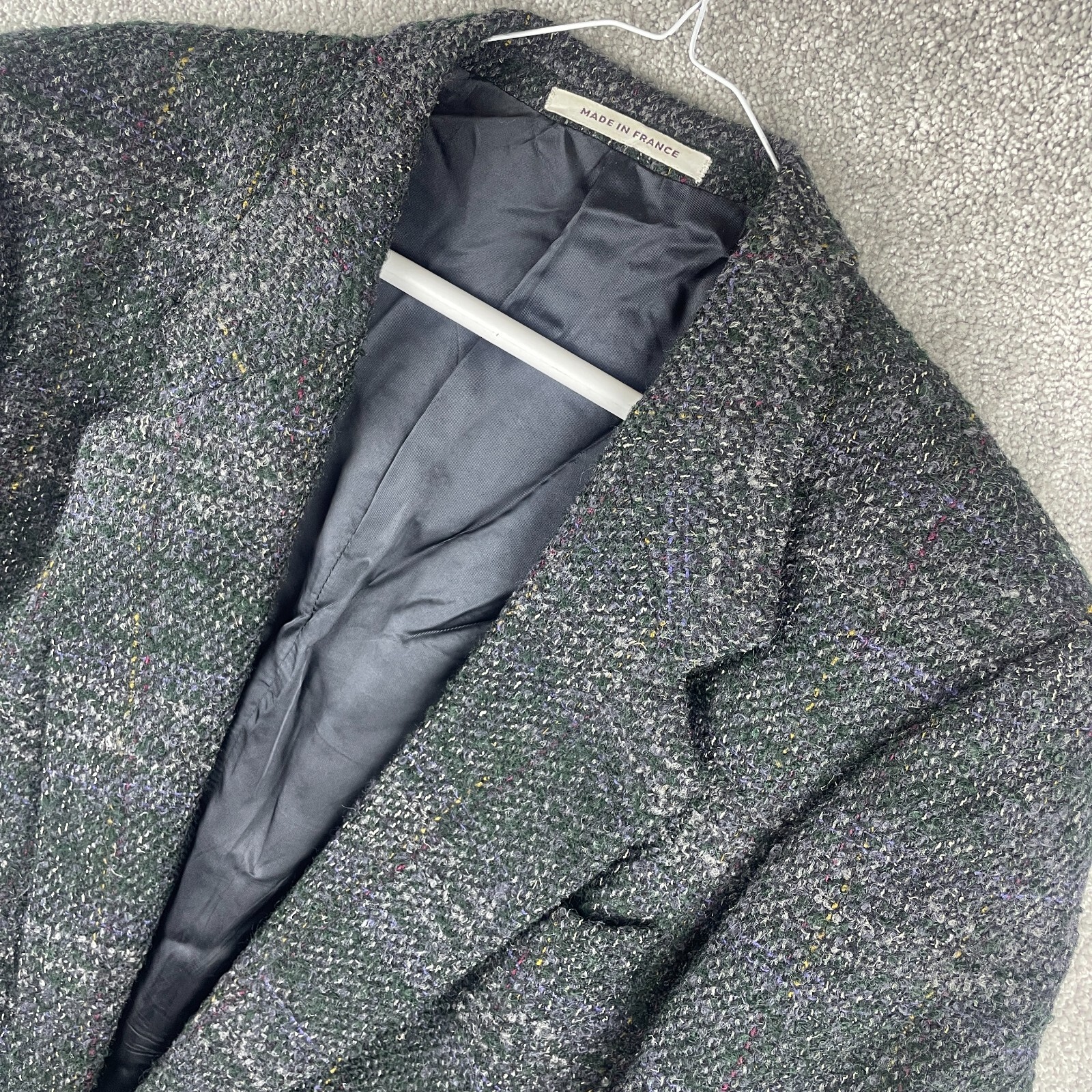 Cappotto sportivo Yves Saint Laurent da uomo taglia 38R grigio francese lana tweed vintage anni '90