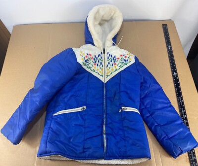 Vintage 70s 80s Kids Youth Girls Winter Snow Ski Hooded Coat