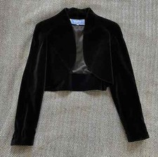 DDP Vintage Thierry Mugler Velvet Velour Cropped Blazer Jacket Black Size 40