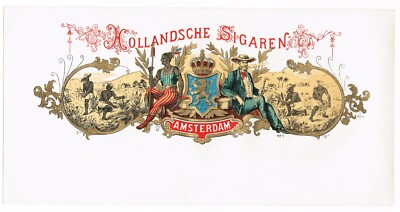 OLD CIGAR BOX LABEL VINTAGE C1920S OVERSIZED HOLLAND AMSTERDAM  14X7'' INDIAN F68