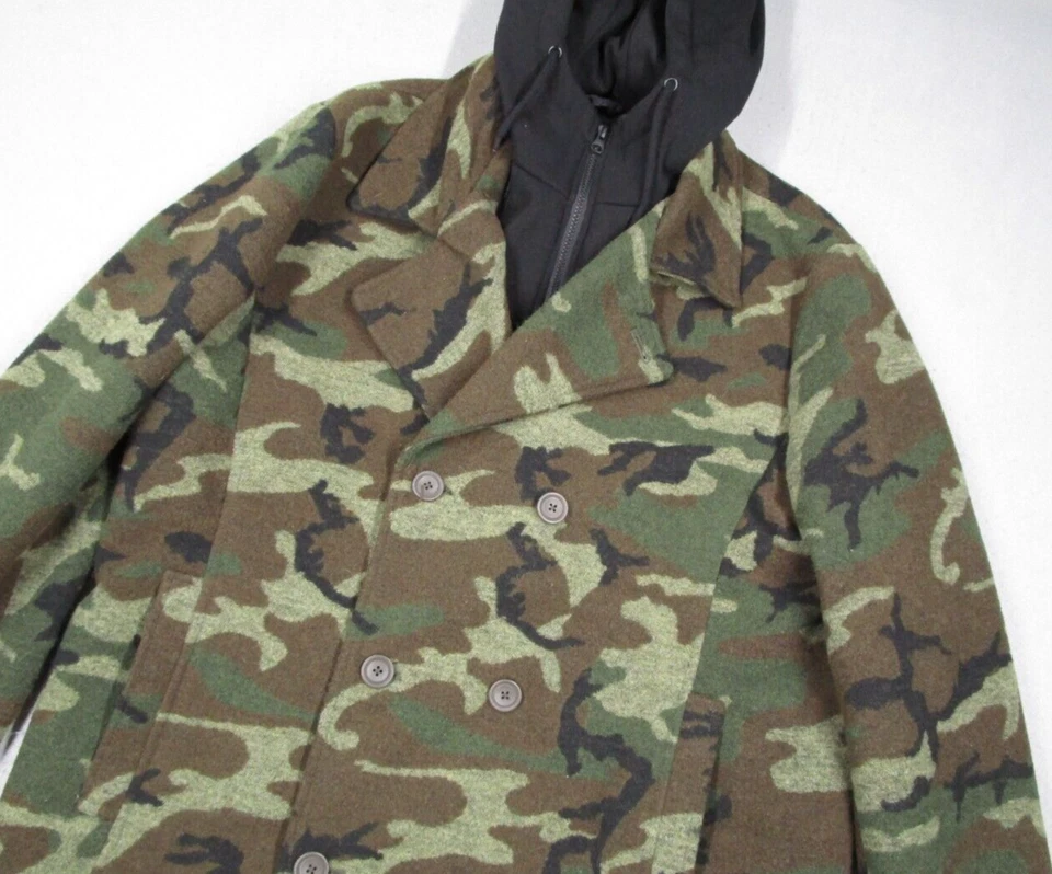 Jaqueta American Rag Masculina 2XL XXL Verde Camuflagem Botão para Cima Casaco Ervilha Zíper Moletom com Capuz - Imagem 2 de 4