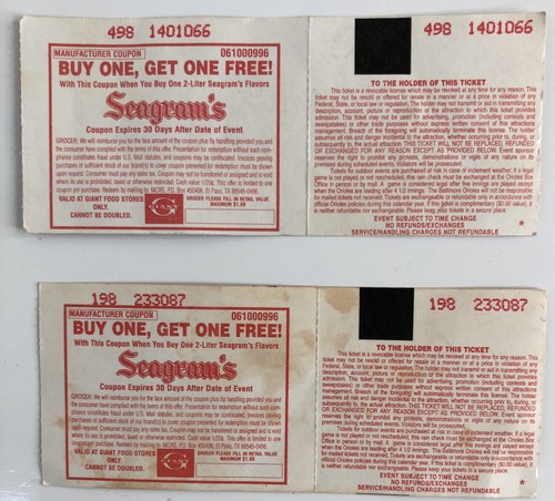 1998 Baltimore Orioles MLB Ticket Stubs Camden Yards VS White Sox - Picture 2 of 2
