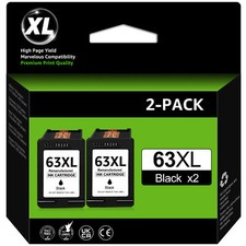 2PK 63XL Black Ink Cartridge Replacement for HP 63 OfficeJet 3830 4650 Envy 4520
