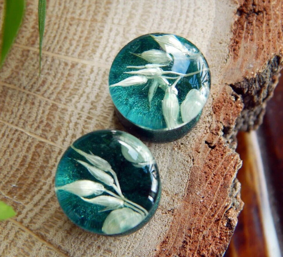 Green Resin plugs and tunnel Millet Nature jewelry Ear piercing gauges 00g 22mm - Image 3 of 4