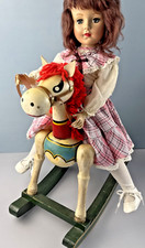 VTG 17" Wood Rocking Horse Hand Painted w/ Red Yarn Mane and Tail for dolls play