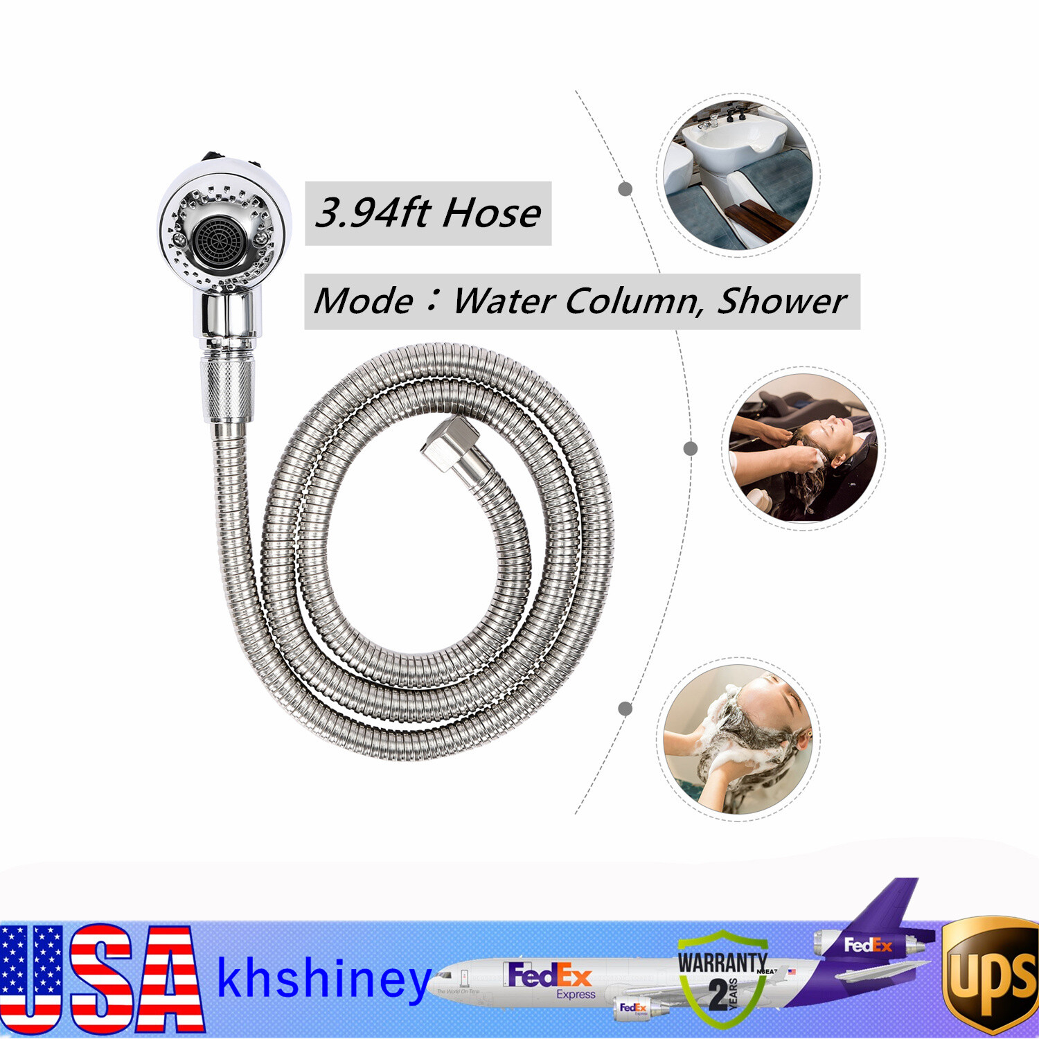 New Salon Shower Head Shampoo Beauty Bath Faucet Tub Spray With 120cm Hose