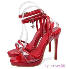 Summer Womens Ankle Strap Sandals Ultra High Heel Clear PVC Stiletto Shoes Party