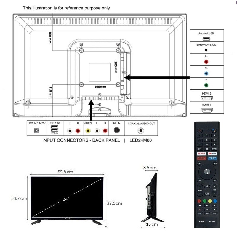 ENGLAON 24" FHD LED Android 11 Smart 12V TV DVD Combo& Chromecast for