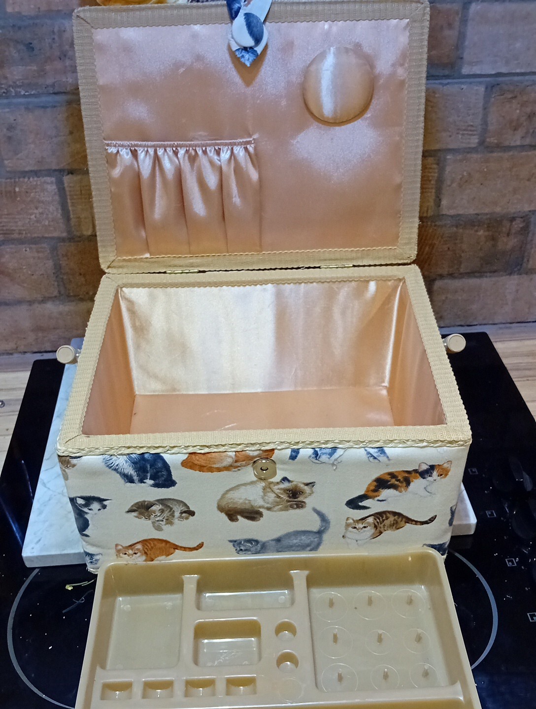 Cat upholstered Sewing Box. eBay