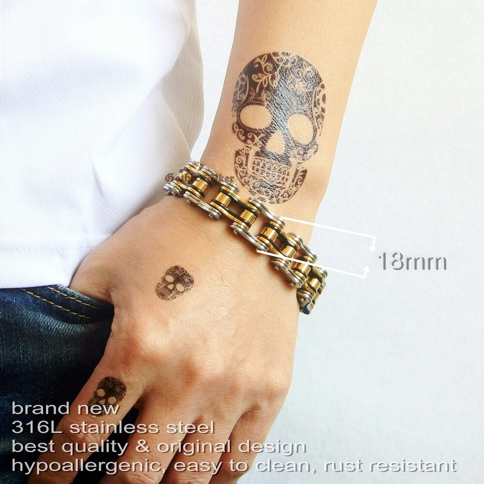 Pulseira masculina de aço inoxidável resistente resistente para motocicleta motociclista 7,6-9,4" (L - Imagem 3 de 4