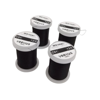 Lot of 4 Spools Veevus C01 12/0 100 Meter Spool Black Fly Tying Thread