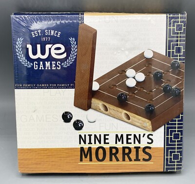 Nine Men's Morris Table Game by WE Games c/w 5'' Wood Game Board + 18 Marbles New