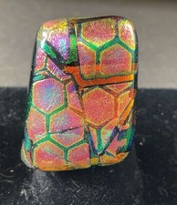 Artisan Sterling Silver Ring with Iridescent Honeycomb Fused Glass   Adjustable