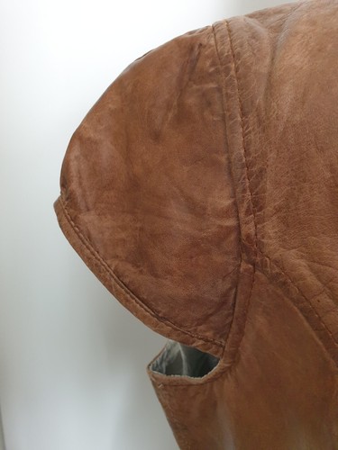 Vintage Genuine Leather Tan Women's Crop Vest Zip Front Cap Sleeve EUC Auluna 42 - Picture 12 of 22