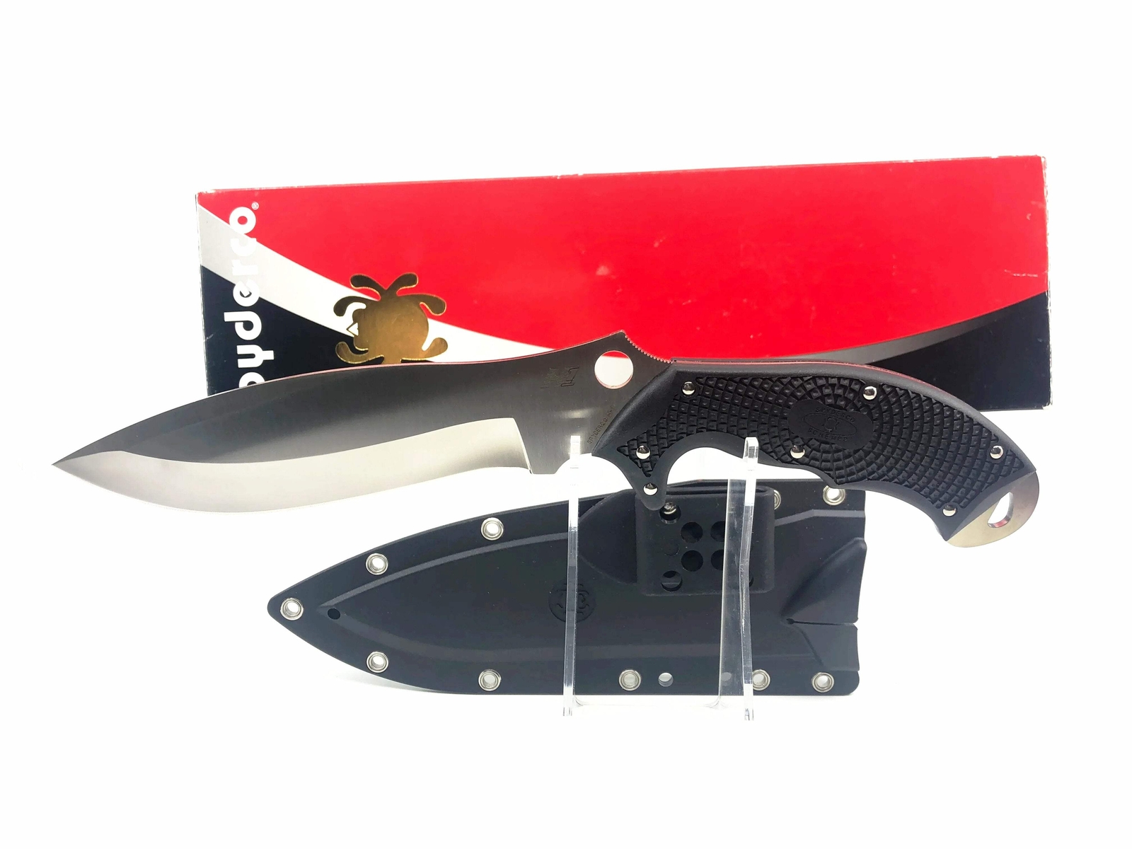 SpydercoFB20PBKRockSaltFixedBladeKnifeH-1Steel,2009w/Box&Sheath