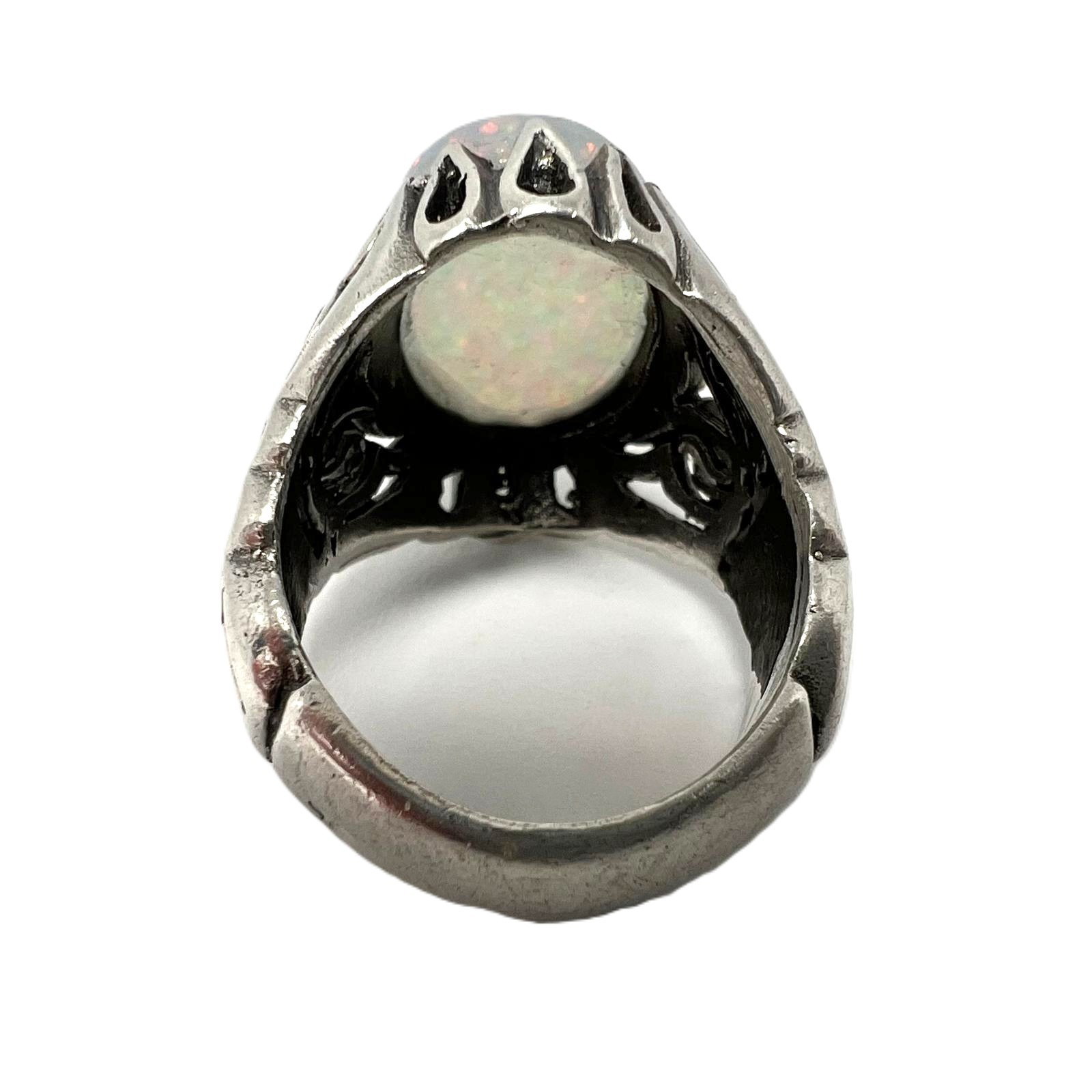 Solid 925 Silver Mens Ring with Large Natural Opa… - image 5