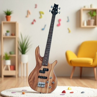 4-String PJ-Style Electric Bass Guitar Beginner Set - Full Size Starter Natural