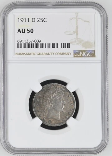1911-D Barber Quarter 25C NGC AU50