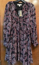 $225 Michael Kors Black Paisley Long Sleeve Dress with V-Neckline Size 0 Pretty!