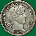 1911 Barber Dime Extremely Fine XF Coin, Light Cleaning #35174