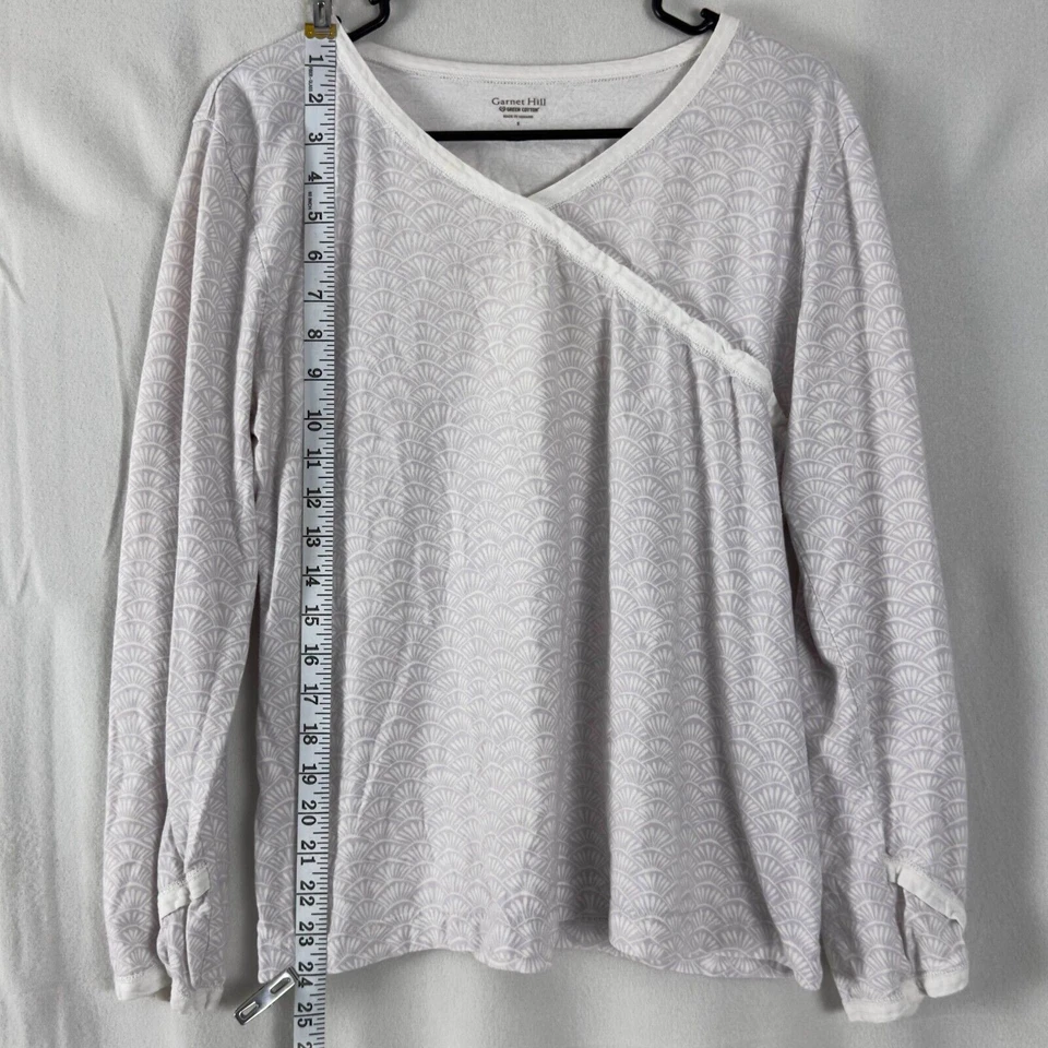 Garnet Hill Sz S Gray Soft Organic Cotton Seashell Faux Wrap Top V-Neck Shirt - Image 3 of 4