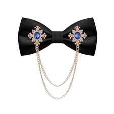 QCWQYML Black Bow Ties for Men Rhinestones Chain One Size Gold/Blue -black