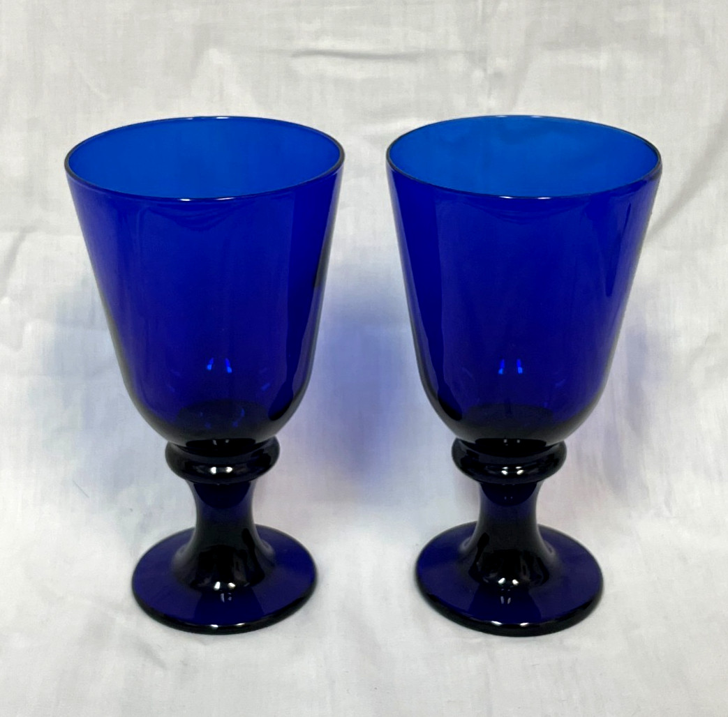 Vtg Water Goblet Flare Cobalt Blue Libbey Glass Company- Set of 2- 7