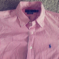 Polo Ralph Lauren Shirt Mens Large Red White Striped Button Down Blue Pony USA