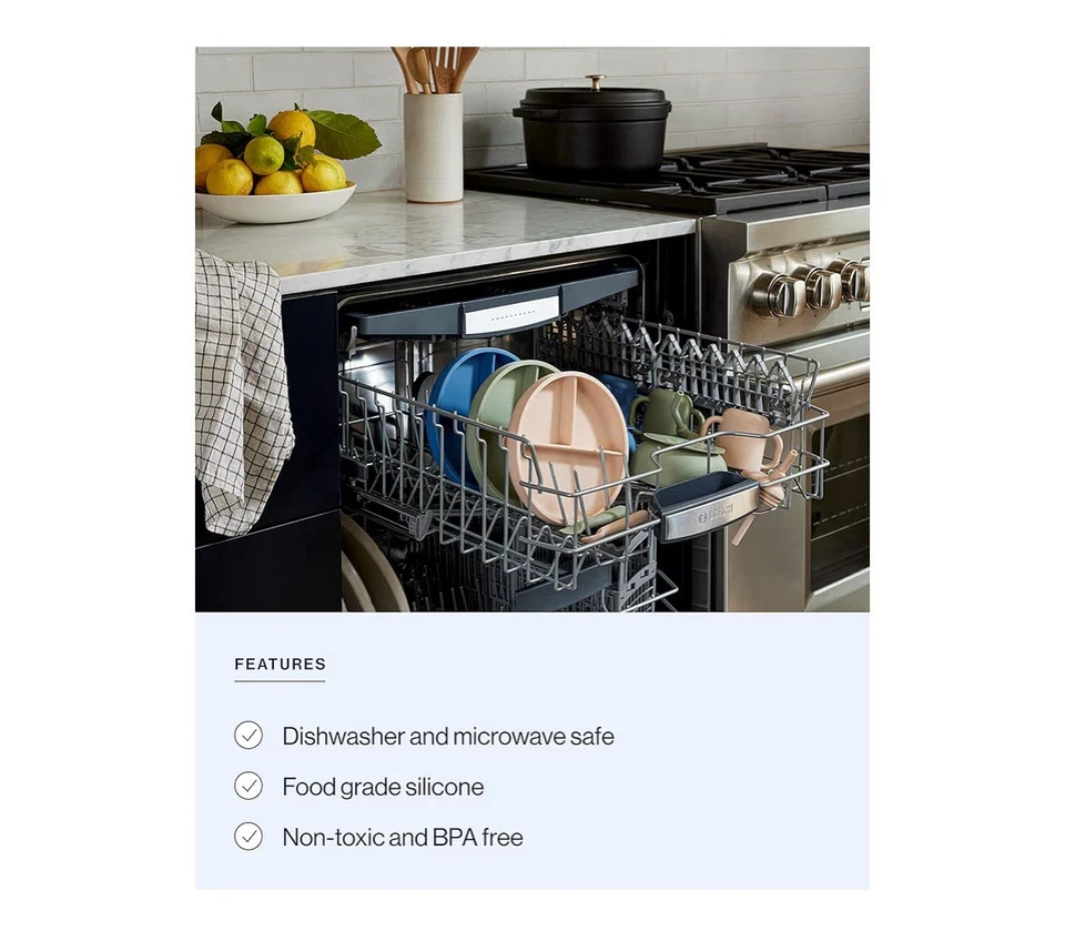 Juego de alimentación para bebé de silicona no tóxica Lalo 6 piezas - placa de succión, cuenco, cucharas, babero Foto 3 de 4