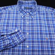 Polo Ralph Lauren Button Dress Shirt -2XB BIG- Blue White Oxford Check -Pony