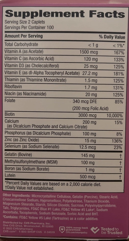 CVS Cabello Piel y Uñas Con Antioxidantes 200 Comprimidos Suplemento Dietético EXP 01/27 Foto 2 de 4