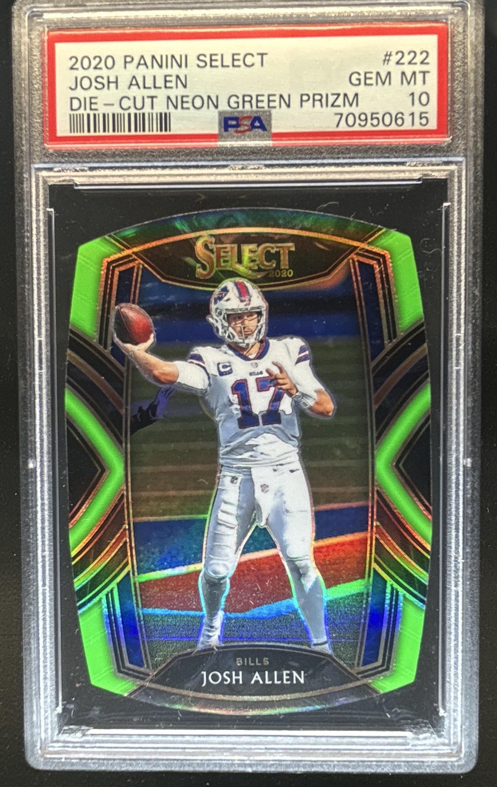 2020 Panini Select Josh Allen Neon Green Prizm Die Cut Club #222 Bills PSA 10