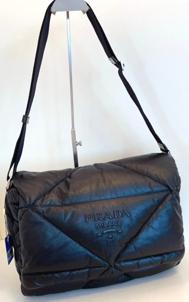 PRADA SoBlack Puff Leather Shoulder Crossbody Bag Black Like New