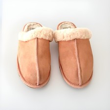 UGG Scuffette II Pink Suede Shearling Slip-On Slippers Fur Trim Women's Size 8.5