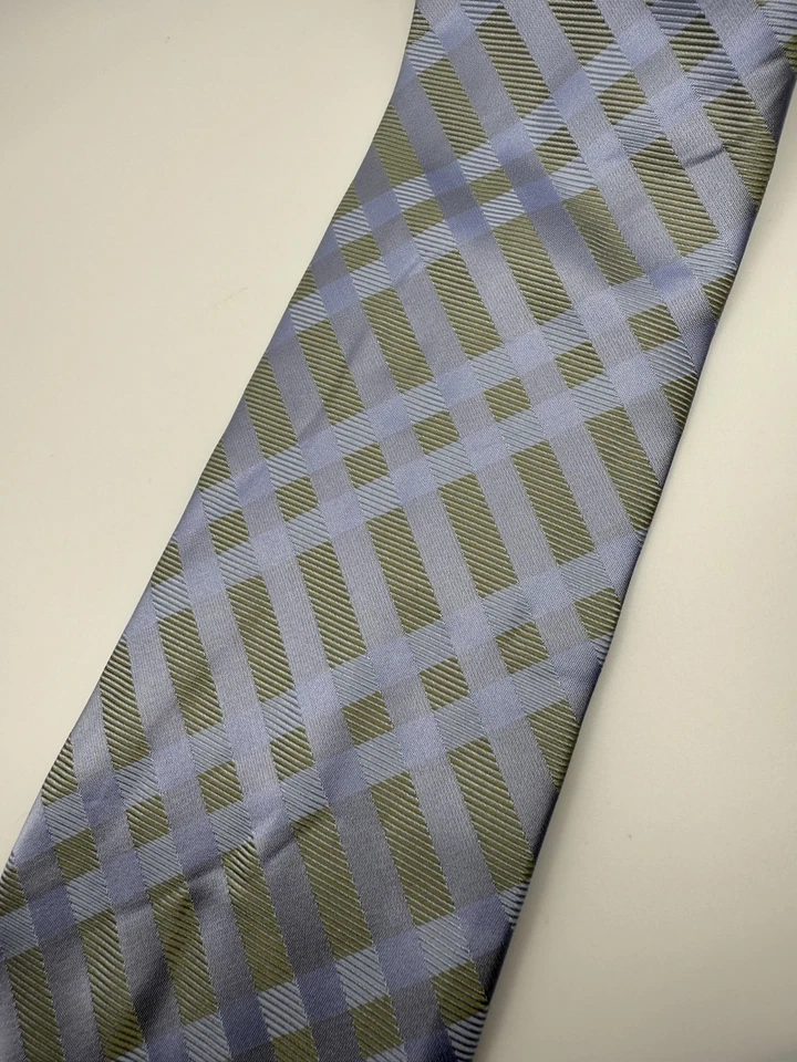 Corbata Kenneth Cole Para Hombre Clásica Seda Azul Verde A Cuadros Hecha a Mano Corbata Formal Foto 2 de 4